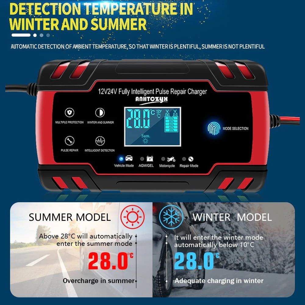 12V/8A 24V/4A Automatic Smart Battery Charger/Maintainer with LCD Display X8878