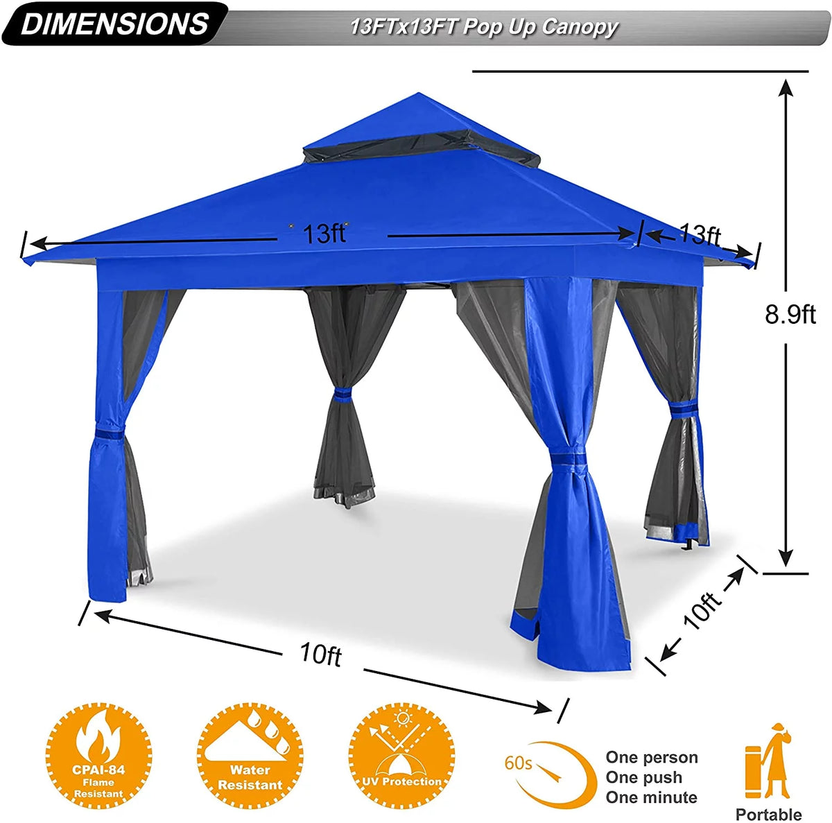 13'x13' Pop up Gazebo Canopy Shelter with Mosquito Netting, Brown Z91607