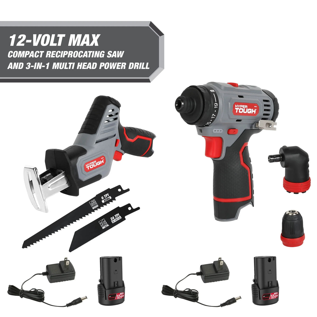 12V Max Compact Reciprocating Saw and 3-in-1 Multi-Head Power Drill Set with Battery and Charger W523019