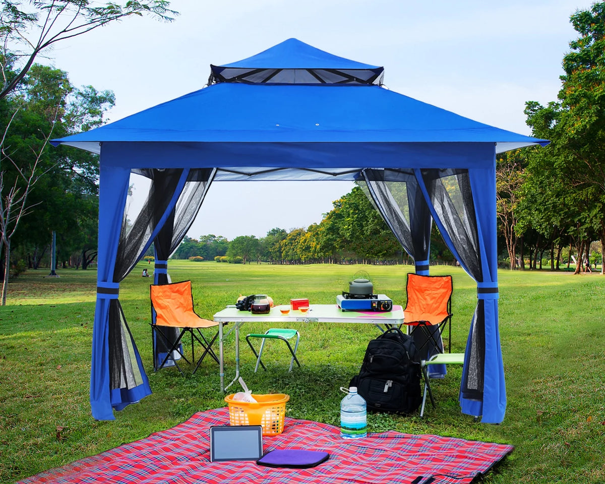 13'x13' Pop up Gazebo Canopy Shelter with Mosquito Netting, Brown Z91607