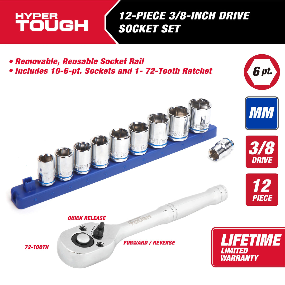12-Piece 3/8-inch Drive Socket Set mm P749