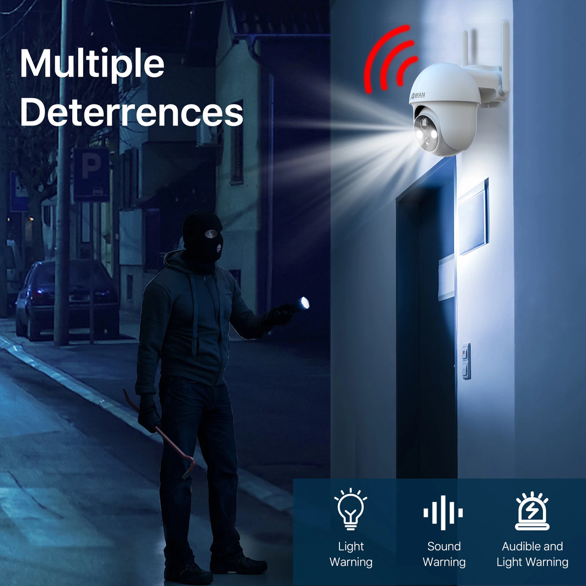 2K Solar Security Camera with Spotlight, 360° View Wireless Outdoor Camera, Waterproof PIR Detection, Rechargeable Battery Powered Home Surveillance Camera with Color Night Vision 2-Way Audio M136