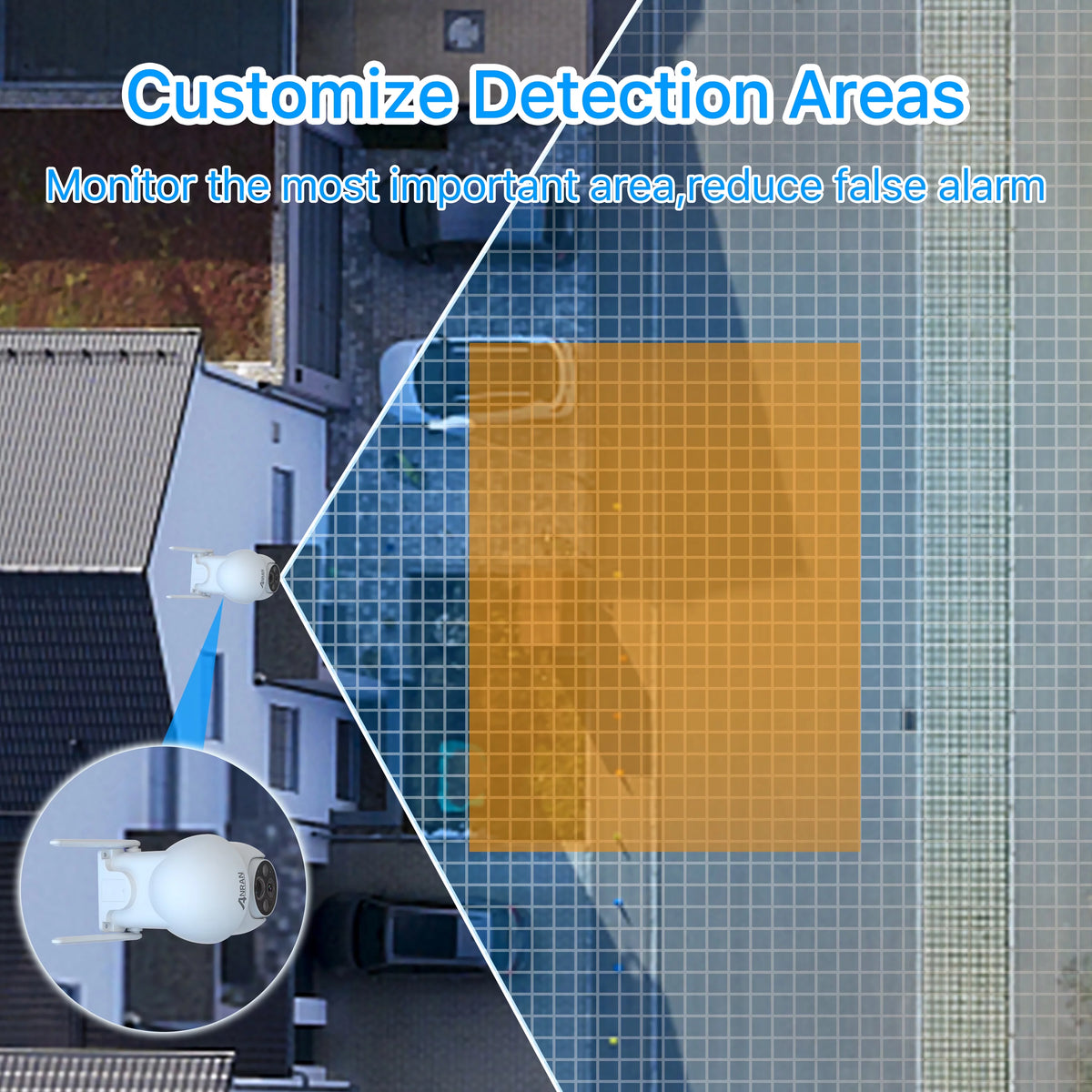 2K Solar Security Camera with Spotlight, 360° View Wireless Outdoor Camera, Waterproof PIR Detection, Rechargeable Battery Powered Home Surveillance Camera with Color Night Vision 2-Way Audio M136