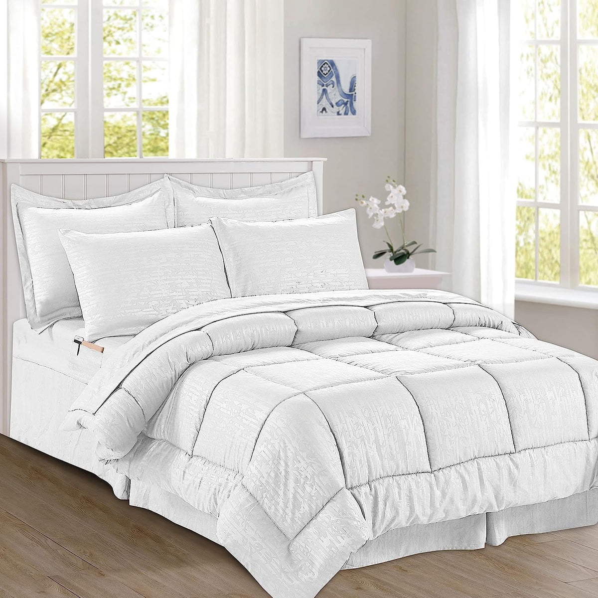 8-Piece Bamboo Comforter Set White Full/Queen Size O37838