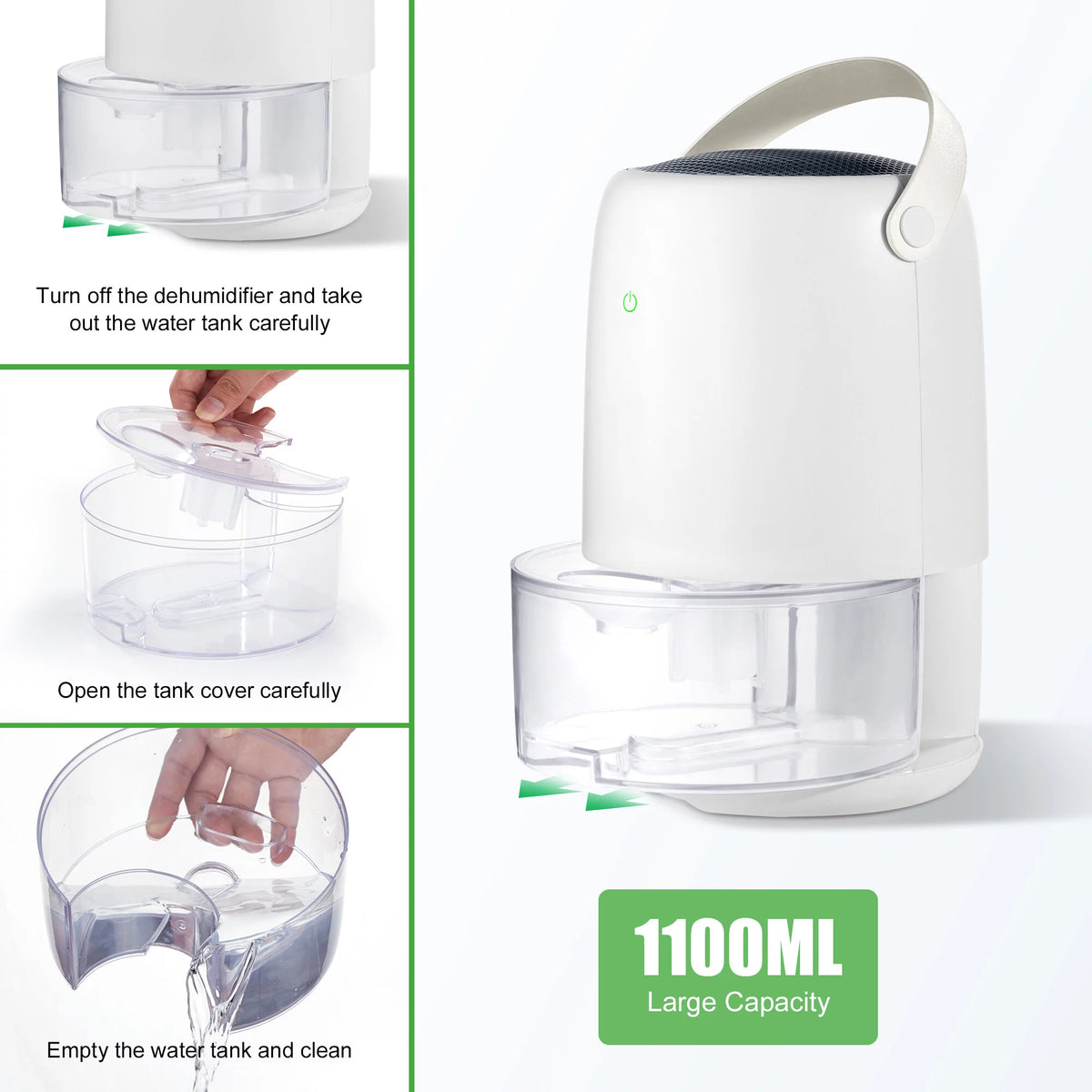 1100ml Ultra Quiet Small Dehumidifier with LED Light D335
