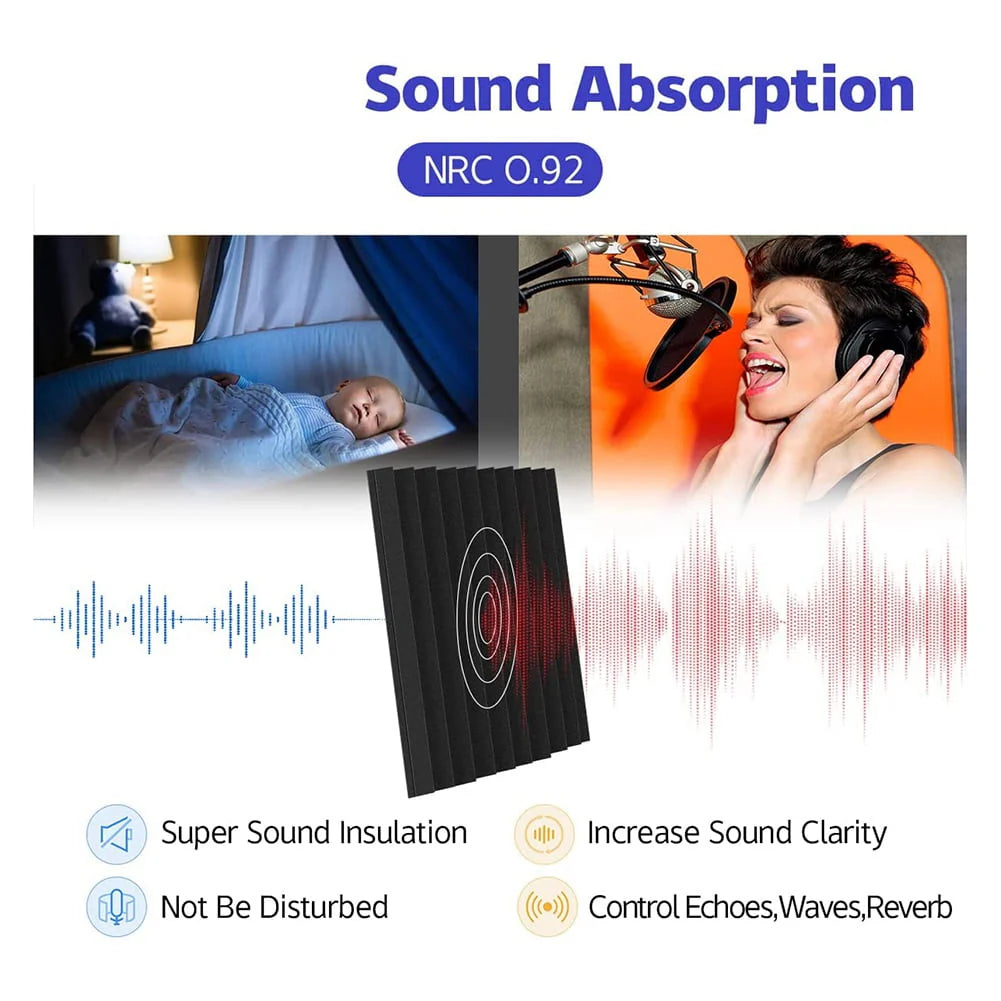 12 Pack Self-Adhesive Acoustic Panels Black K6145