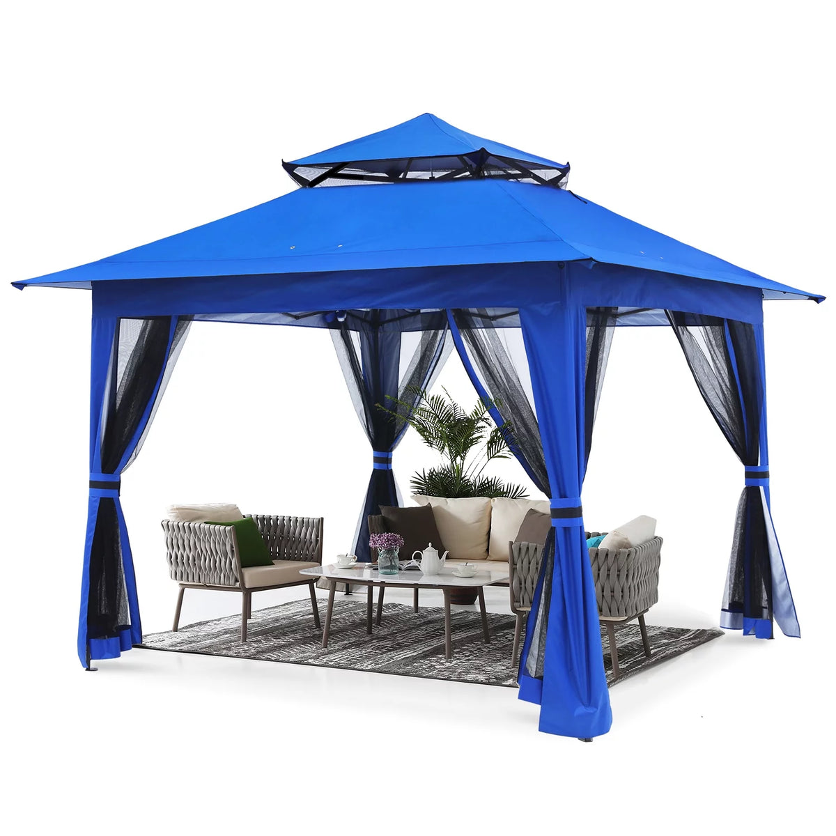 13'x13' Pop up Gazebo Canopy Shelter with Mosquito Netting, Brown Z91607