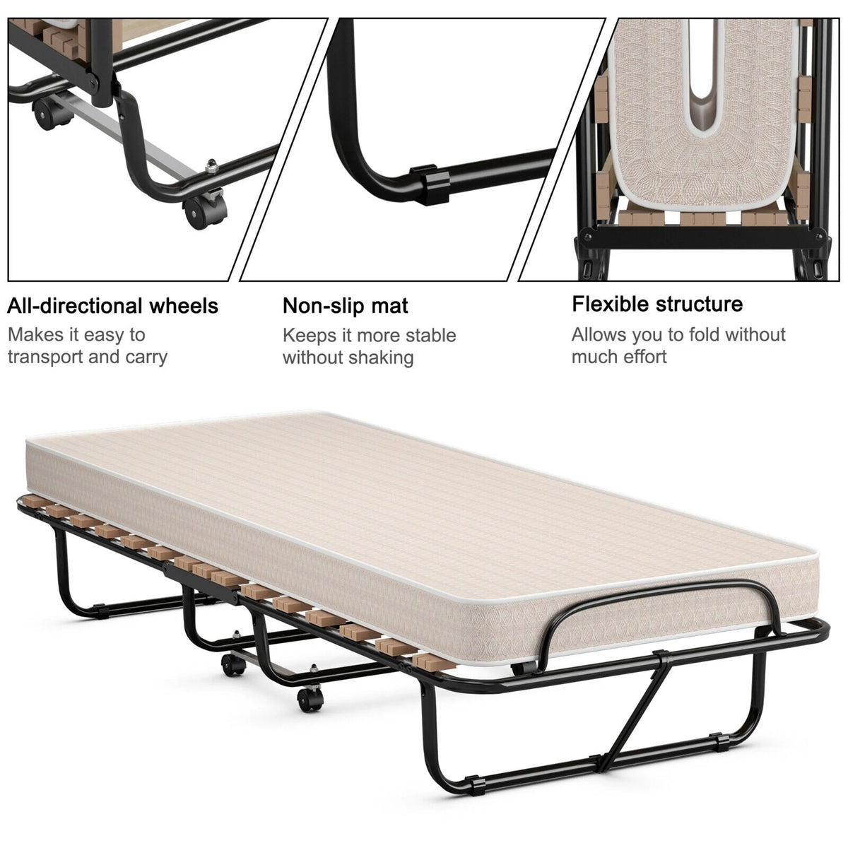 Folding Bed with Memory Foam Mattress Q326589